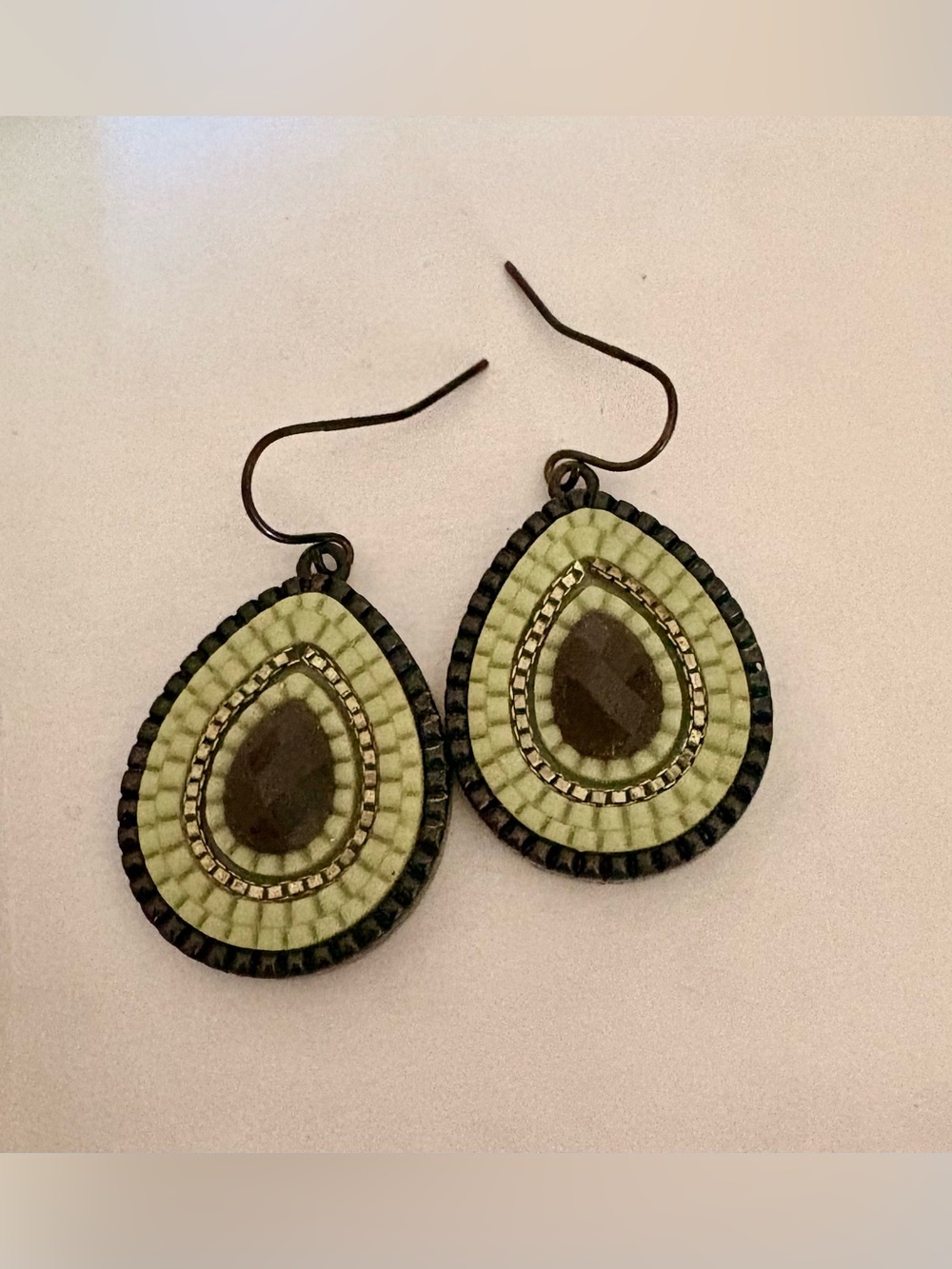 Mint Green Teardrop Beaded Dangle Earrings